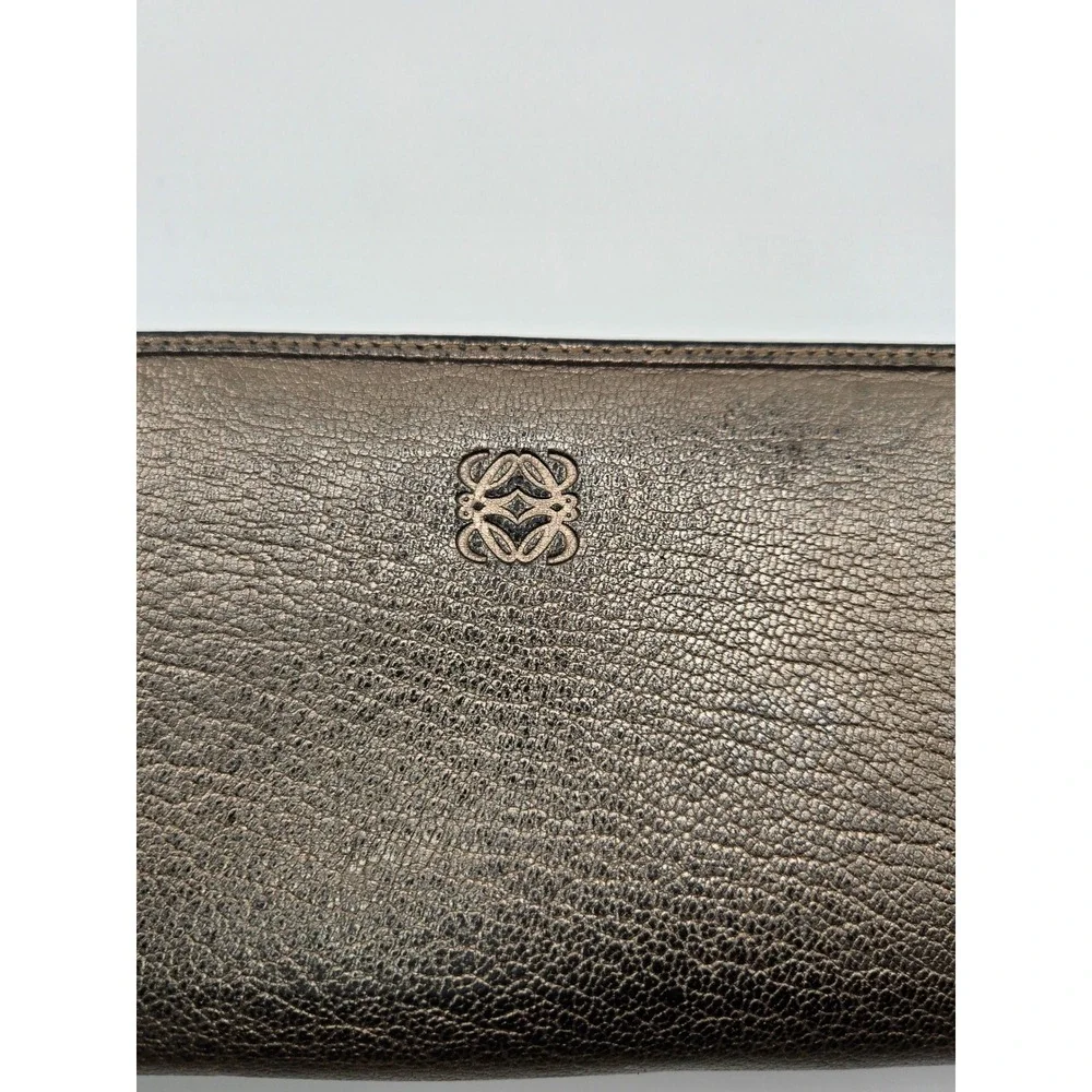 Loewe Zip Around Wallet Metallic Bronze Pebbled Leather Anagram Logo